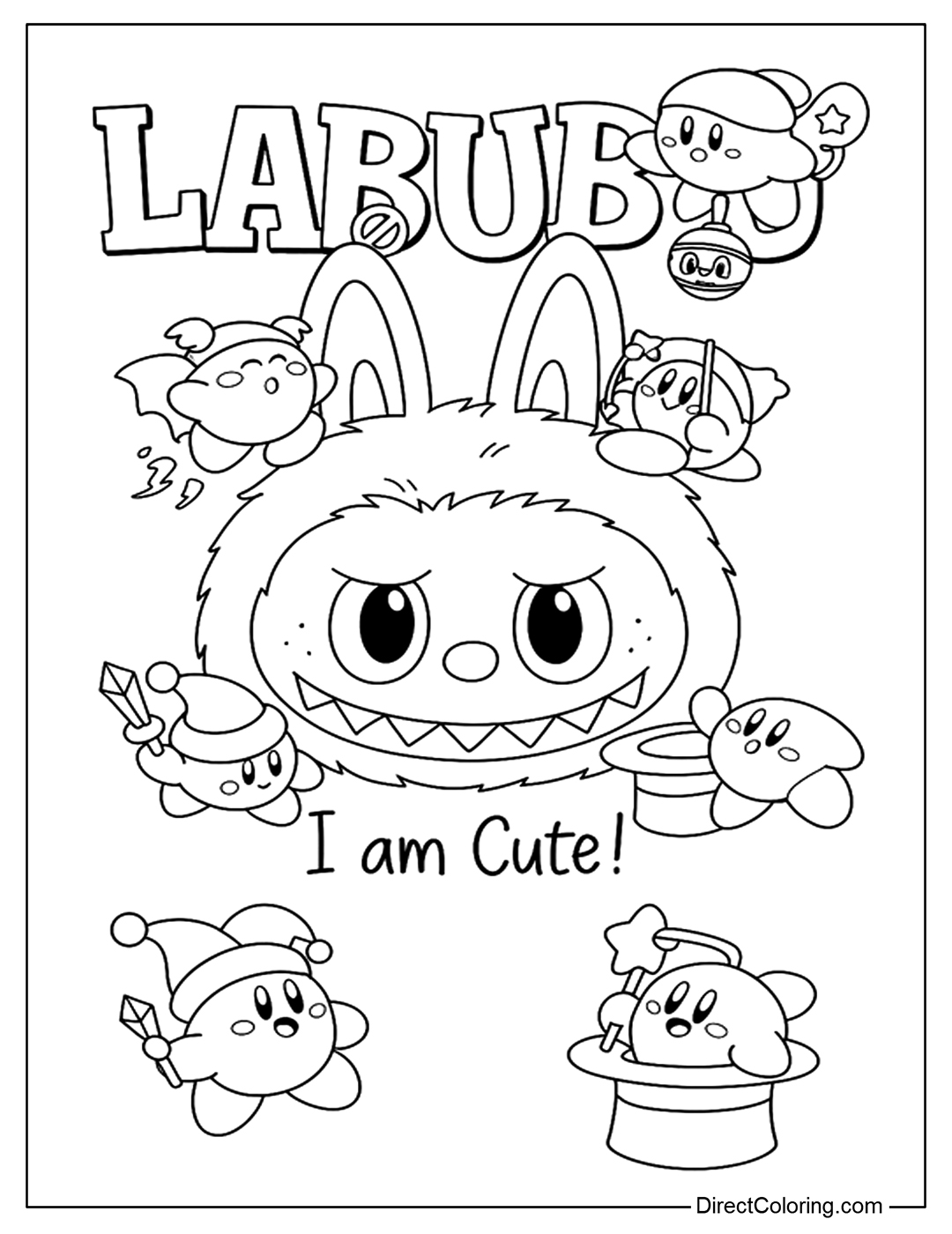 Labubu with Kirby Coloring Page